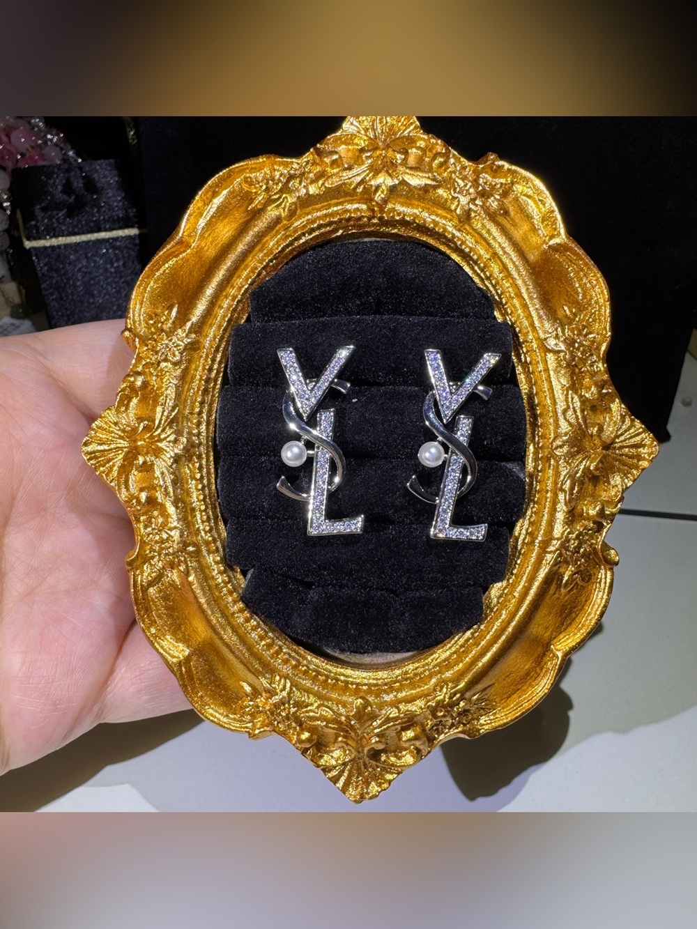 S925 Posts - Crystal Statement Monogram Pearl Stud Earrings